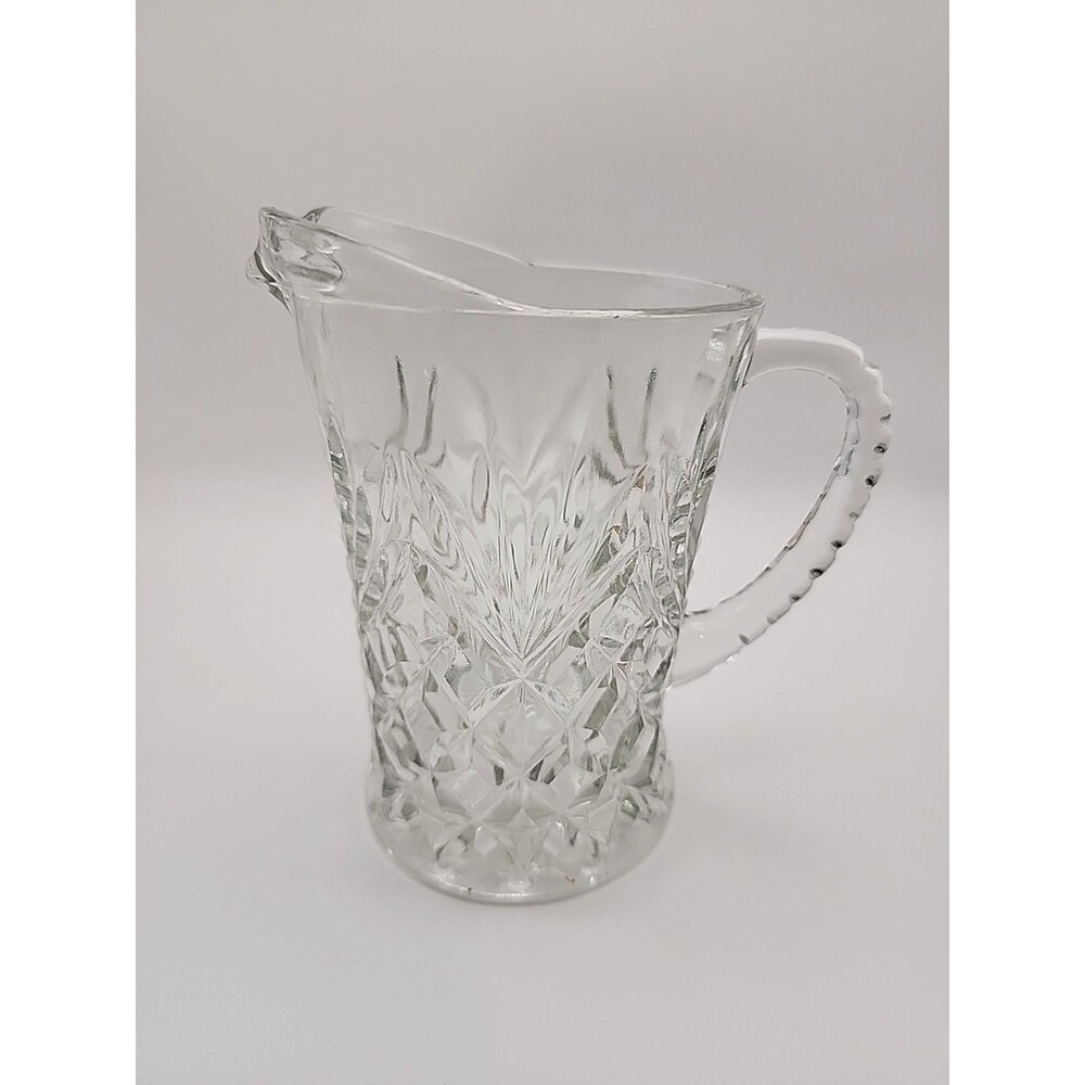 Vintage Clear Cut Pressed Glass Cream Pitcher, 5” Tall
